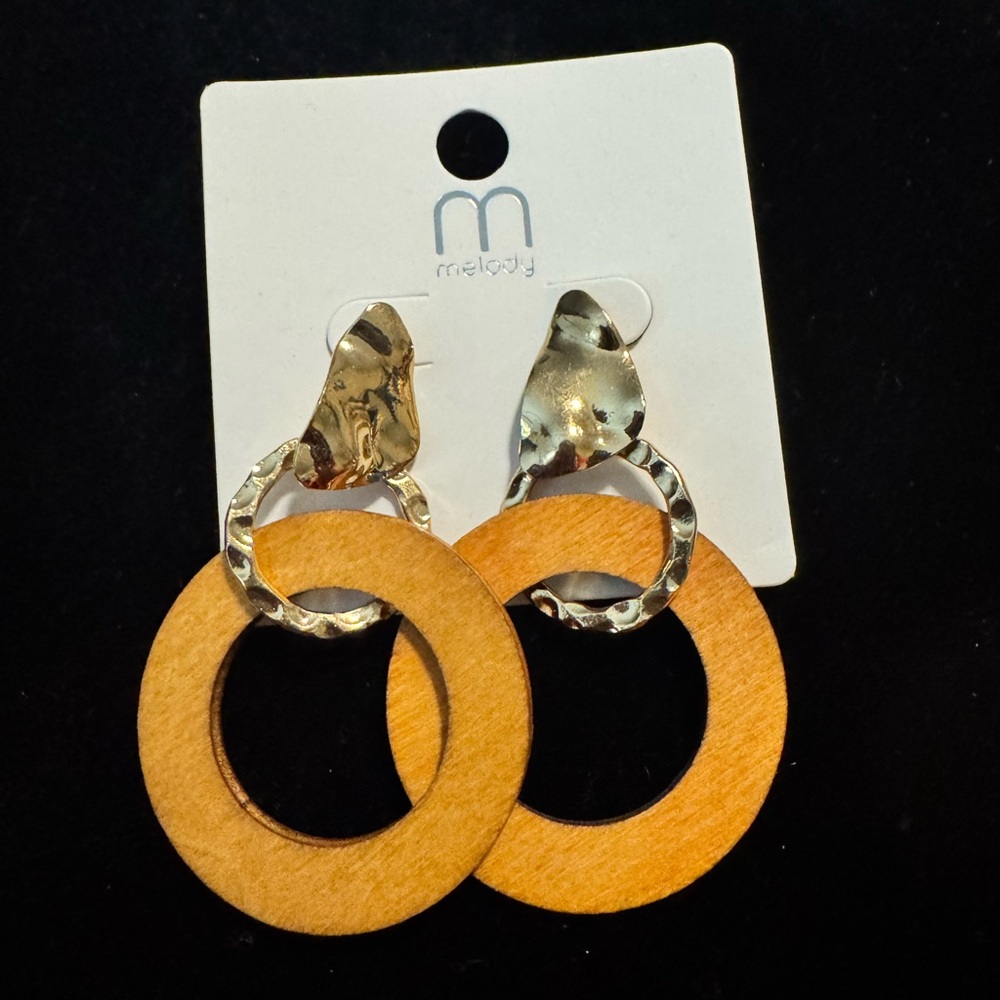 Gold and Tan Hoop Earrings